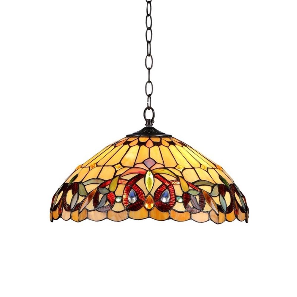 Chloe Lighting 2 Light Pendant, Victorian Tiffany-Style, Dark Bronze, 16in Wide, Multicolor, Model CH33353VR16-DH2