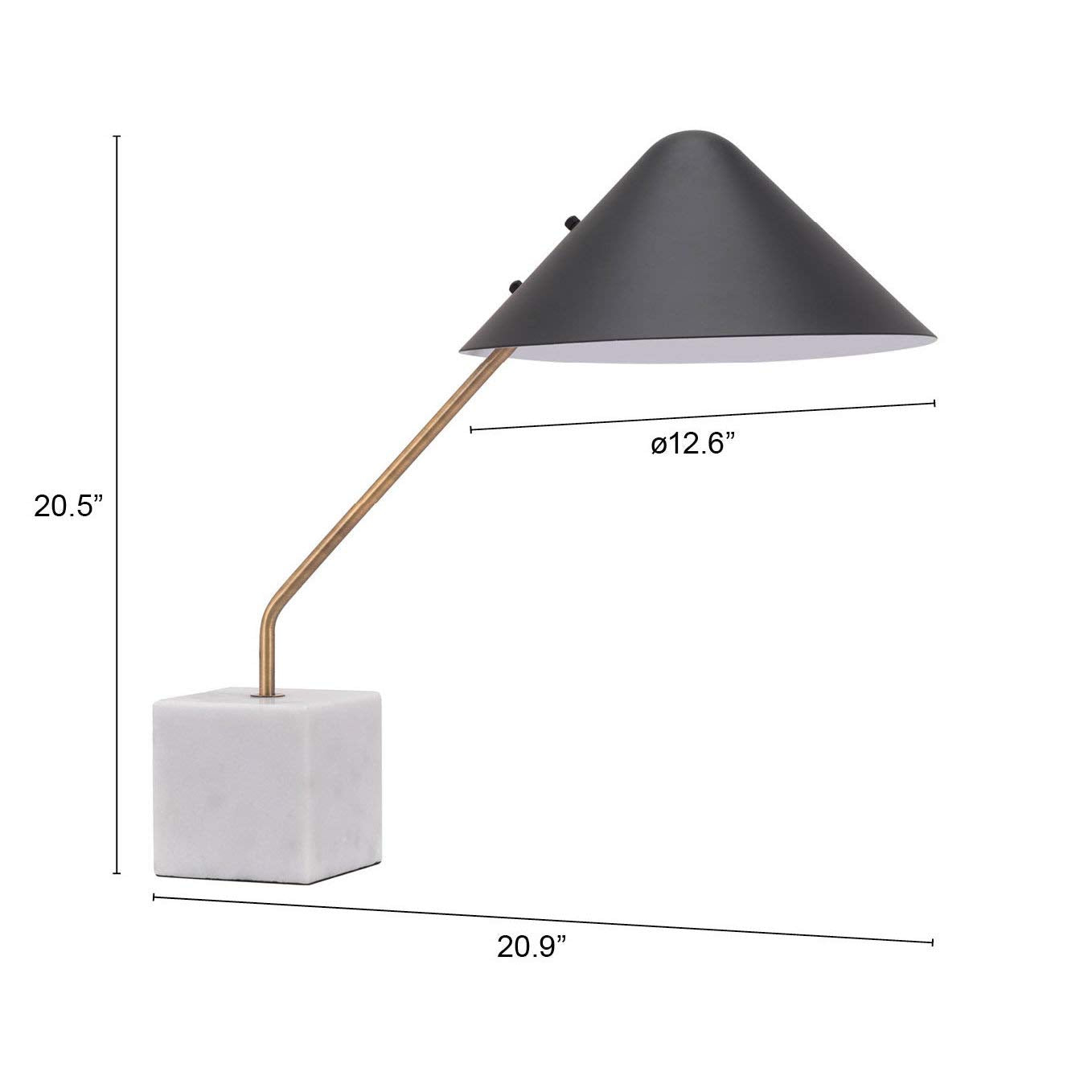 Zuo Pike Table Lamp, Modern Steel Lighting, 20.9inW x 12.6inD x 20.5inH, Black & White, Model 56080
