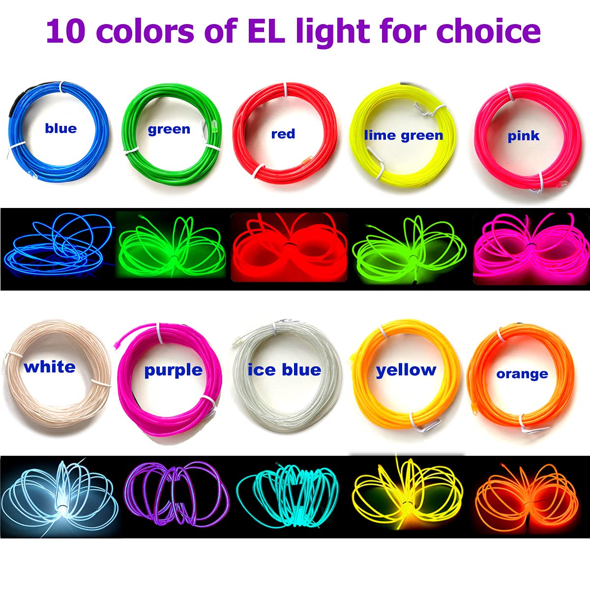 MaxLax EL Wire Neon Light Strip, 5M/16.4FT, Green, Cuttable, USB 5V Adapter, Model CXD el wire 001