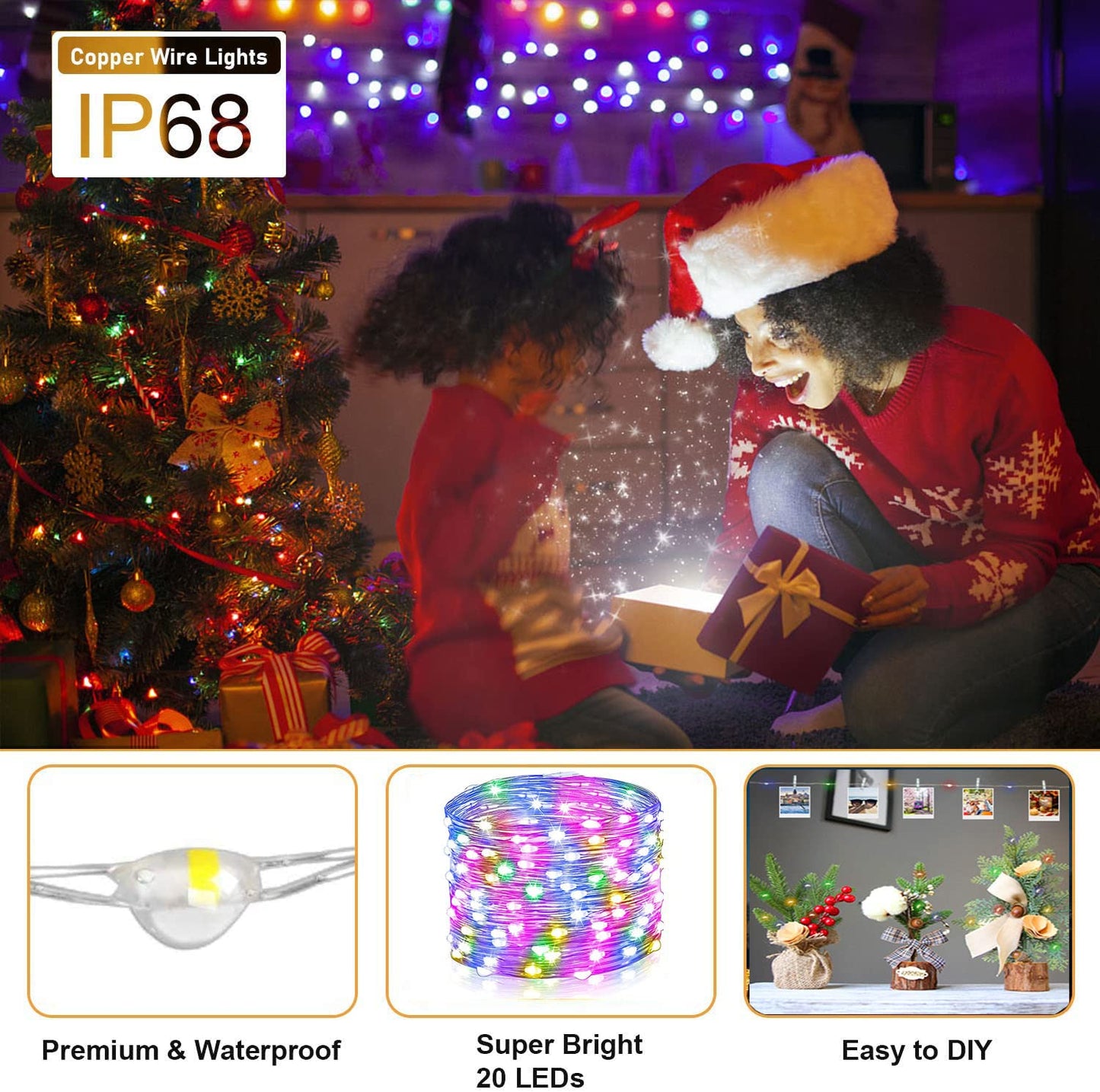 Merfino 10 Pack Fairy Lights - 20 LED, 7Ft Waterproof Copper Wire, 3 Speed Modes, Multicolor, Model ZLDC01#