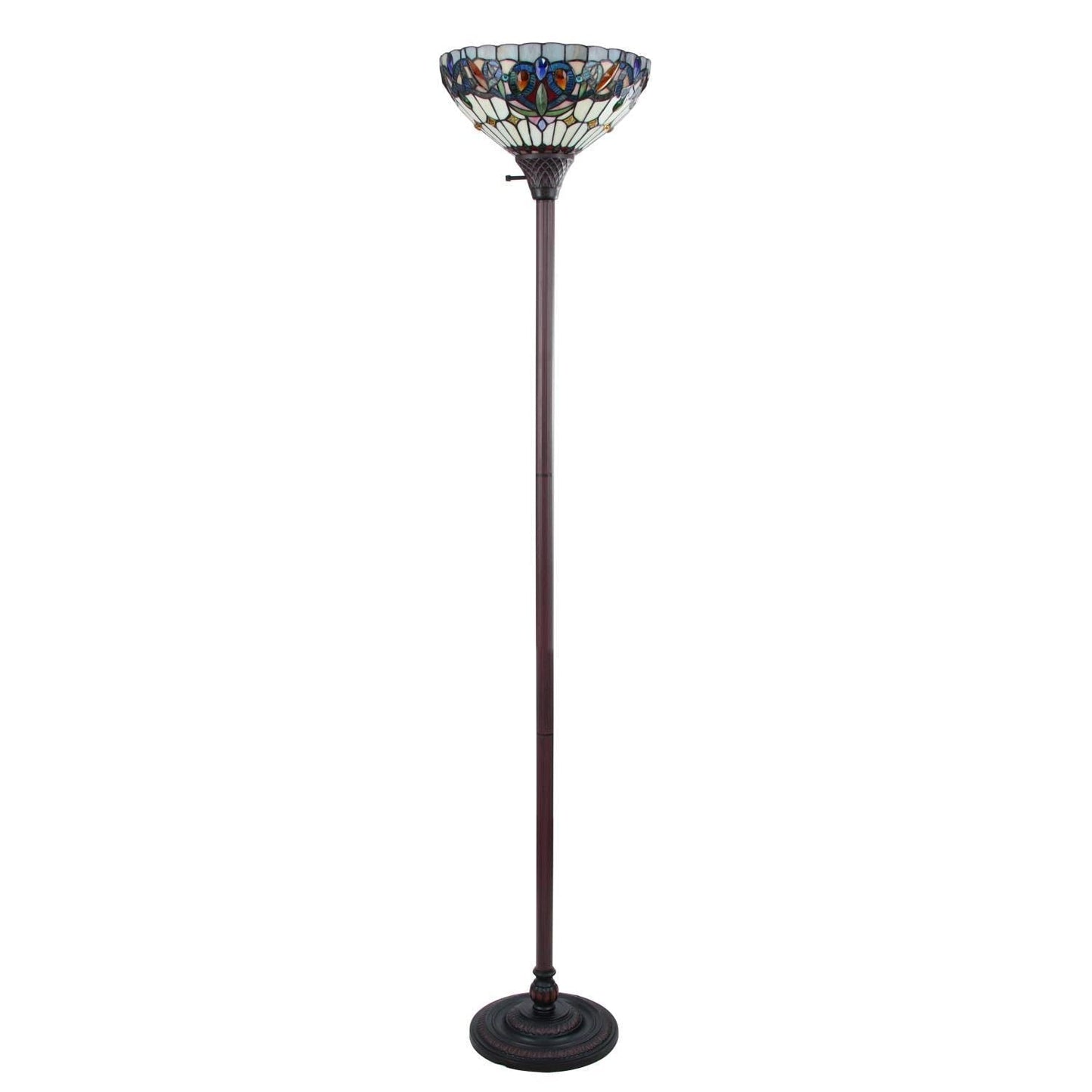 Chloe Lighting Torchiere Lamp, Victorian Tiffany-Style, 14in Wide, Dark Bronze, Multicolor, Model CH3T353BV14-TF1