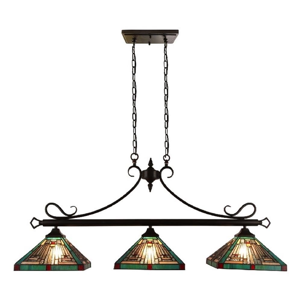 Chloe Lighting Innes Tiffany-Style Island Pendant, 3 Lights, 47in Wide, Multicolor, Blackish Bronze, Model CH3T359BM47-IL3