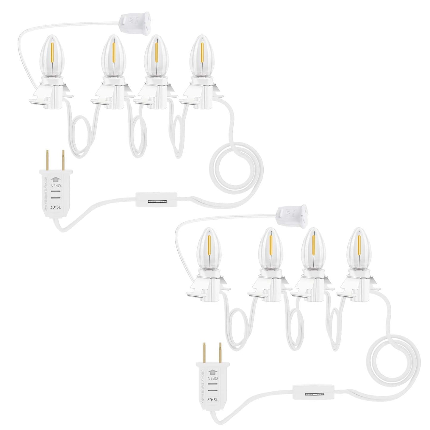SANJOON C7 Christmas Village String Light, 4 LED Bulbs, 7.8FT White Cord, Copper Material, Includes Spare Fuse, 2PCS