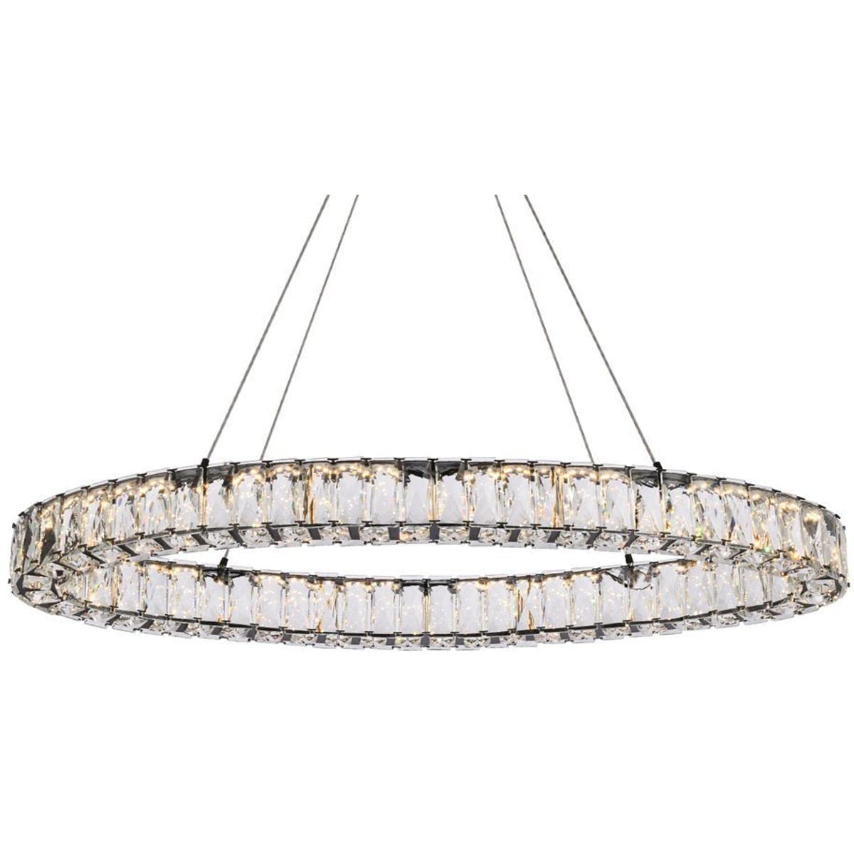 Elegant Lighting Monroe 36in LED Oval Pendant Light - Black, Metal and Crystal, Model 3503D36BK
