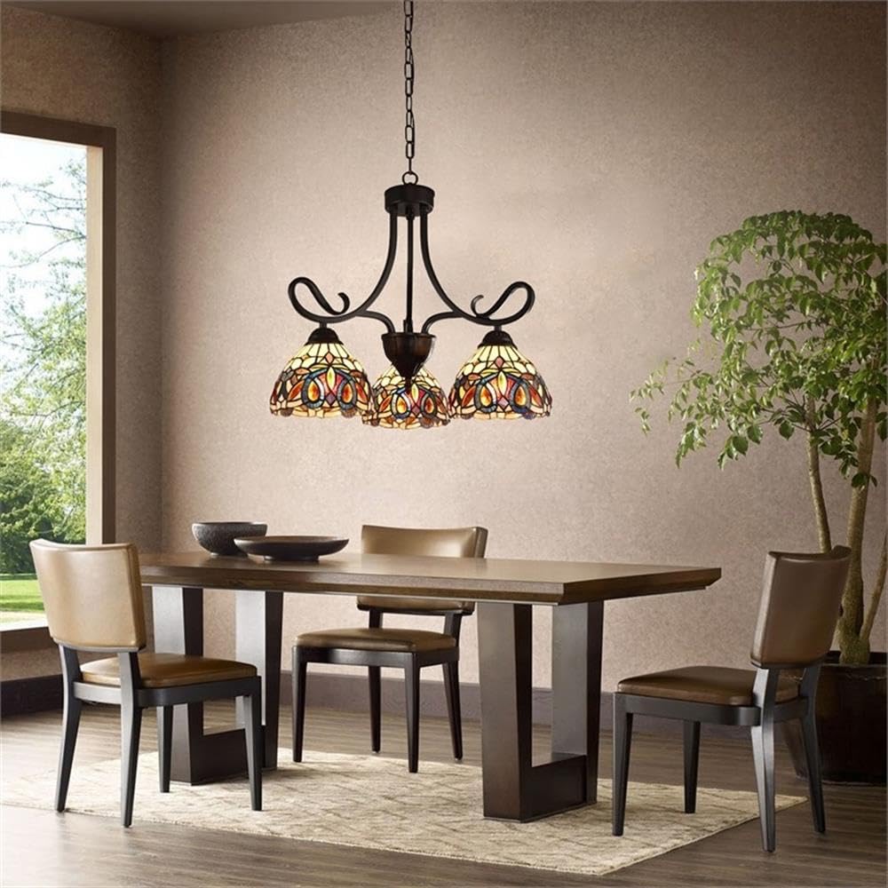 Chloe Lighting Mini Chandelier, Victorian Tiffany-Style, Dark Bronze, 3 Lights, 22in Wide, Multicolor, Model CH3T353BV22-DD3