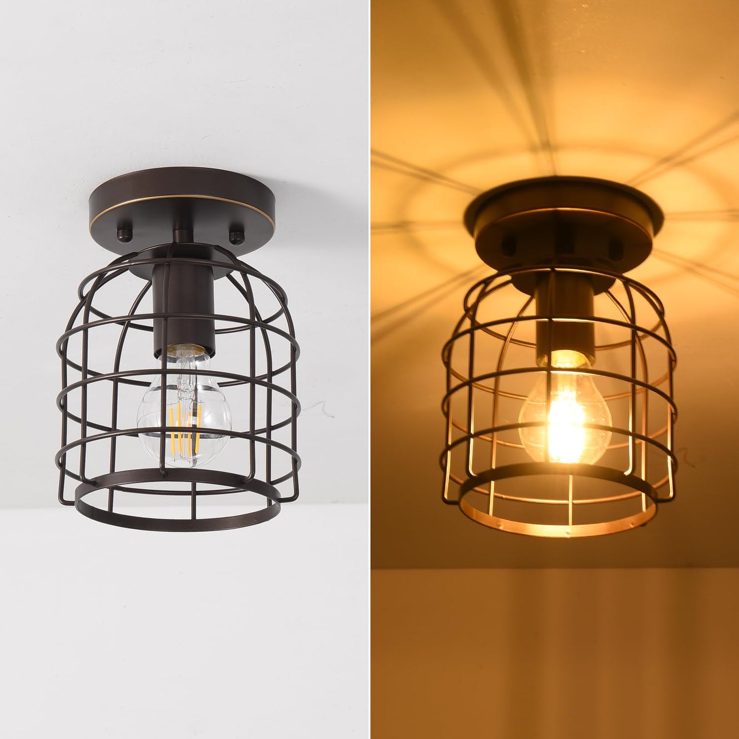 Create For Life? Industrial Vintage Flush Mount Ceiling Light, Oil Rubbed Bronze, Metal, E26, 1 Pack, Model kfxd16001