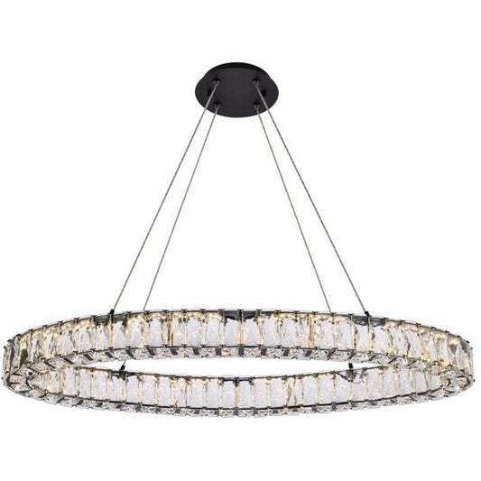 Elegant Lighting Monroe 36in LED Oval Pendant Light - Black, Metal and Crystal, Model 3503D36BK