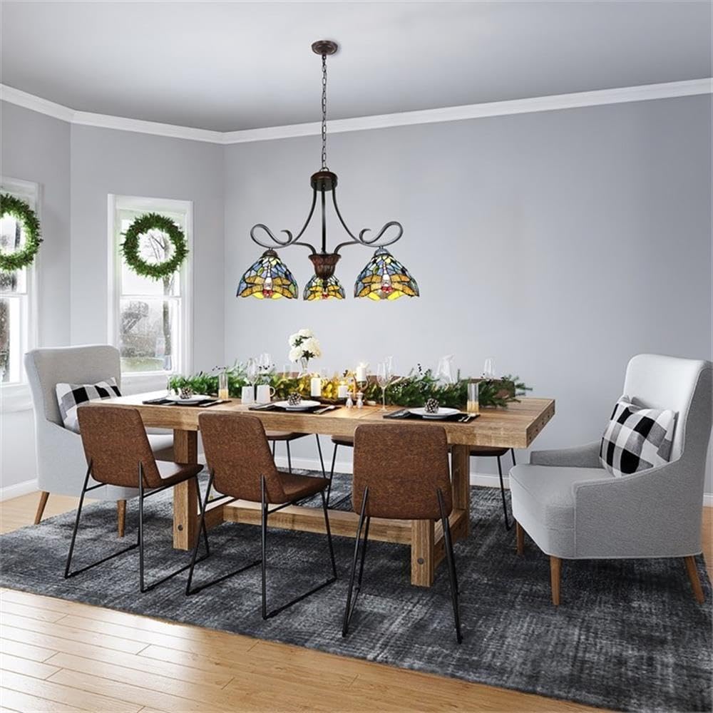 Chloe Lighting Tiffany-Style Dragonfly Chandelier 3 Light 25in Wide Multicolor Glass Model CH3T524BD25-DD3