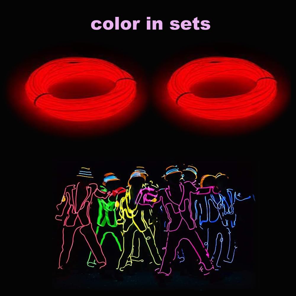 dobestyou EL Wire - 3m Glow-in-The-Dark Flexible Light Strip, Waterproof, Red, for Halloween Costumes, Cosplay, Rave Parties