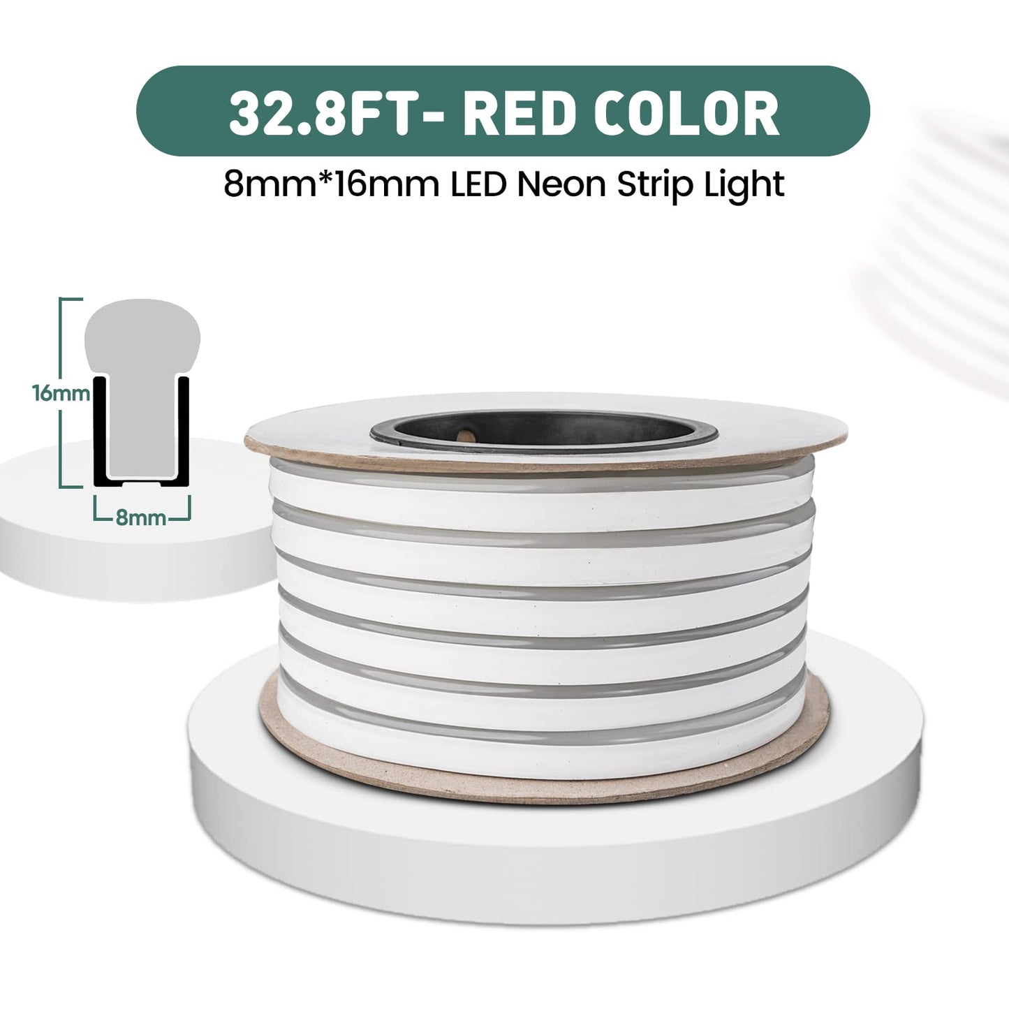 GZBtech Flexible LED Neon Rope Lights, 33FT, Waterproof, 120 LEDs/M, Red, Model 120V-ETL-Flexible-Red