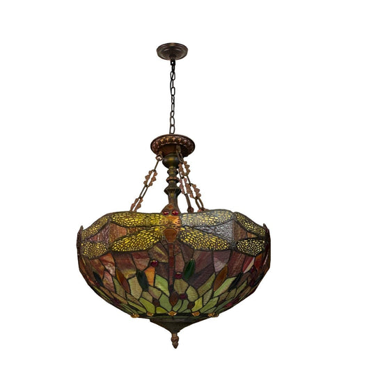 Chloe Lighting Empress Dragonfly Pendant, 3 Light, 18in Wide, Dark Bronze, Multicolor Glass, Model CH3T471RD18-UP3