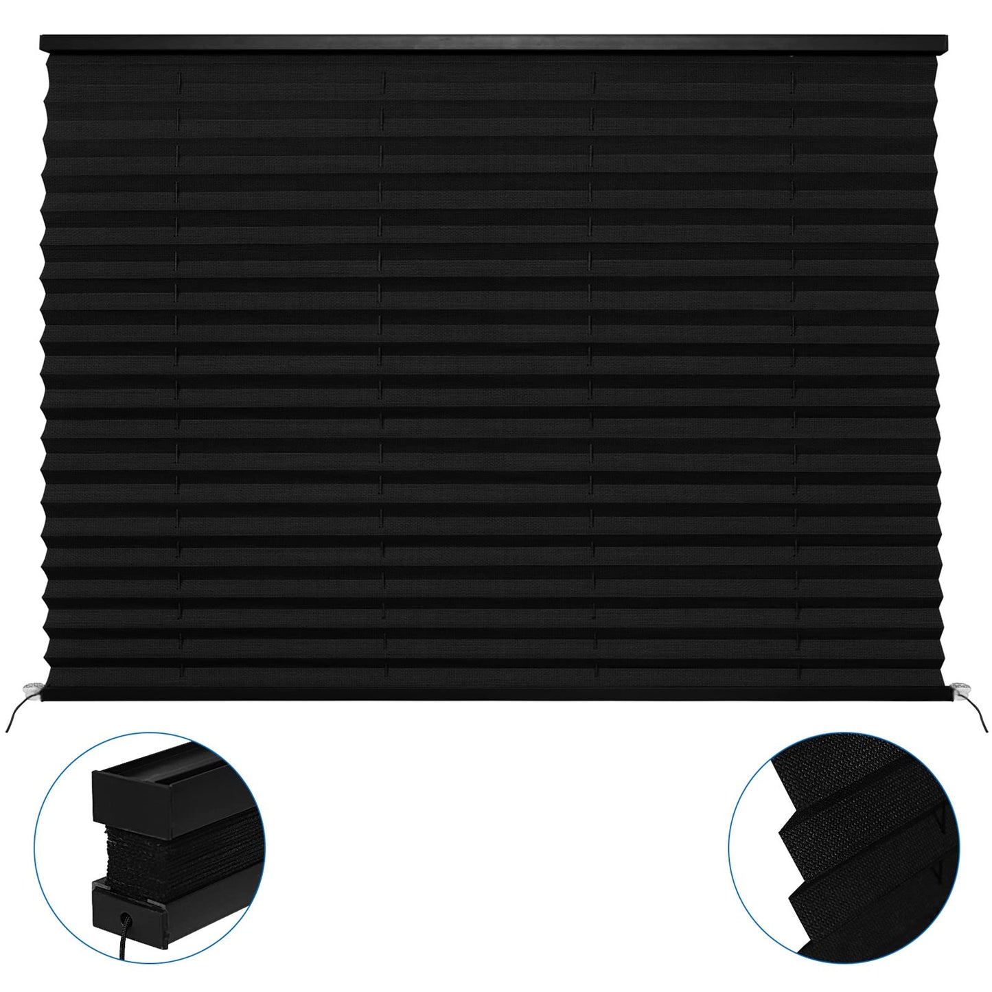 NOVINO RV Blinds for Camper Window, Pleated Shade 50inW x 38inH, Black