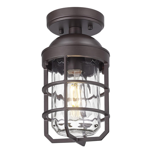 Emliviar Oil Rubbed Bronze Ceiling Light Fixture, Retro 11.1in Semi Flush with Water Ripple Glass Shade, Model GE255LF ORB-WG