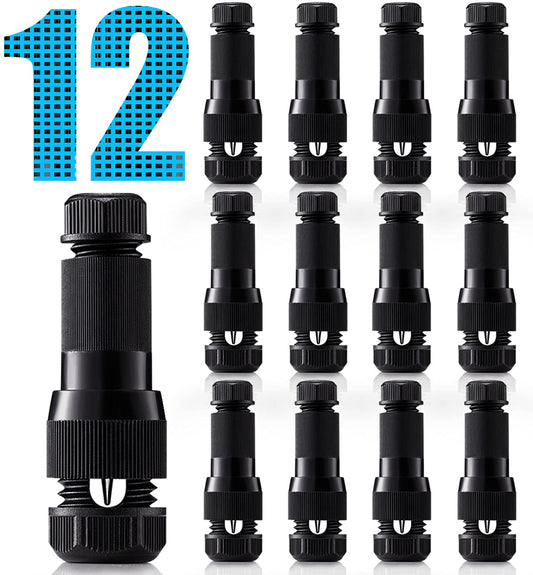 SUNVIE Low Voltage Wire Connectors for Landscape Lighting, 12 Pack, Black, 12-14 Gauge, Model 8H-RTH2-H3H1