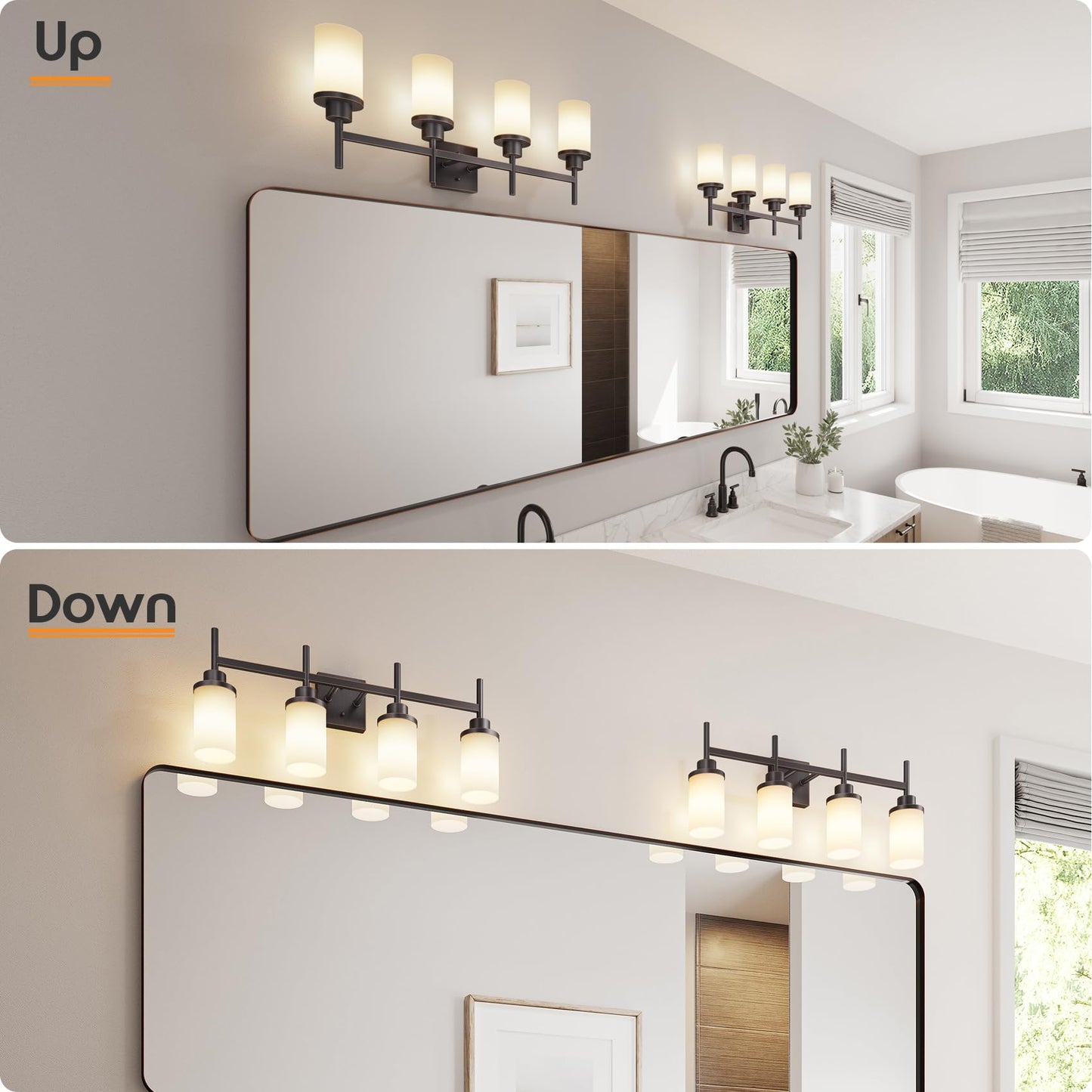 AONEON 4-Light Bathroom Vanity Light Fixtures, Oil-Rubbed Bronze, White Frosted Glass Shade, Model T001ORB-L4