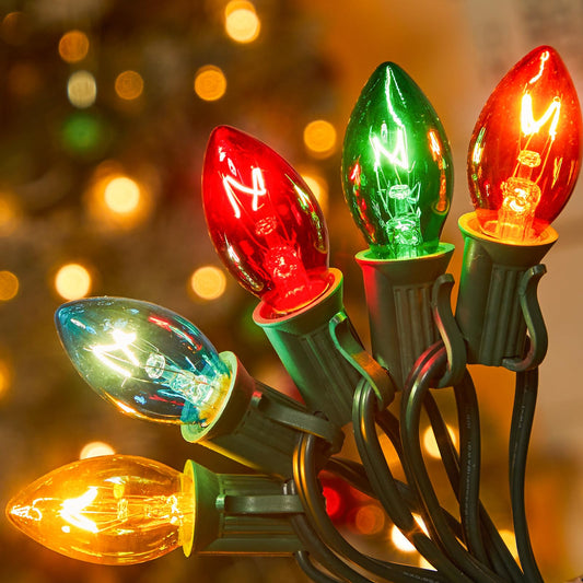Minetom Christmas String Lights 50FT Multicolor Outdoor Lights Green Wire for Patio Garden Decor, 50 Clear Bulbs