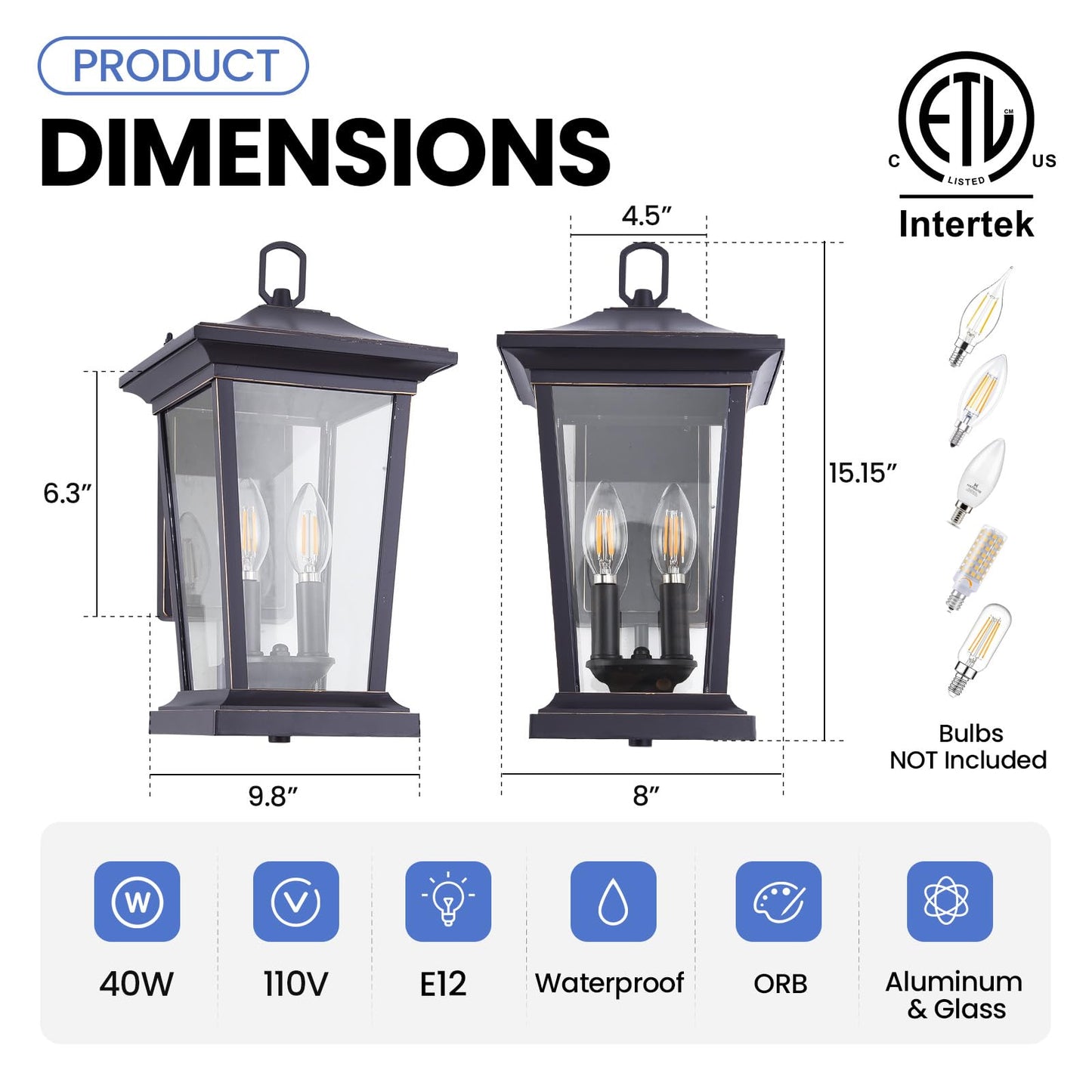 Smeike Outdoor Wall Sconce Light Fixture, Waterproof, E12 Base, With Sensor, Oil Rubbed Bronze, Model A272-1-SR-ORB