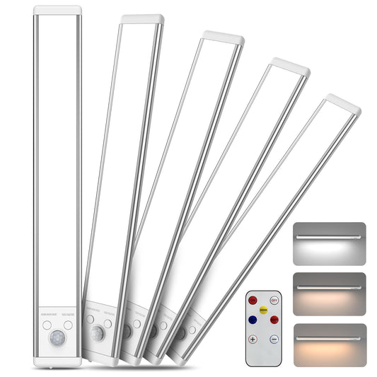 Chasesun LED Under Cabinet Lights, Motion Sensor, 9.6in, 3 Color Temperatures, Wireless, Magnetic Mount, 5 Pack, White