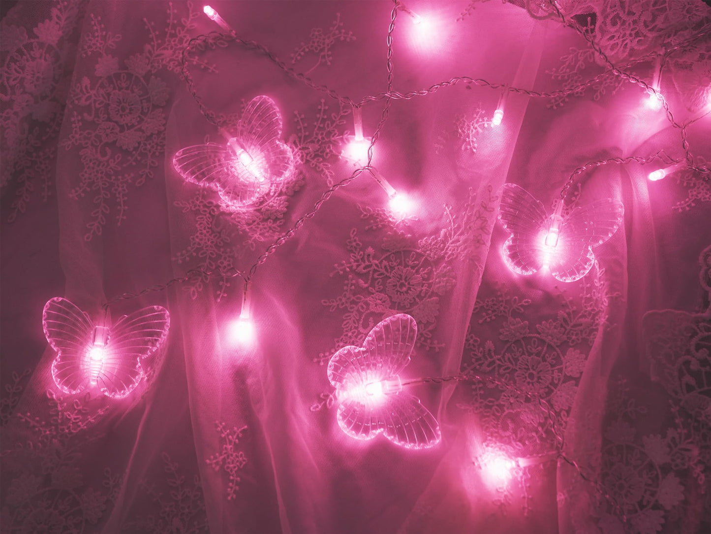 Cynzia 48LED Butterfly Curtain Lights, USB Powered, 8 Modes, 4.9FT, Pink