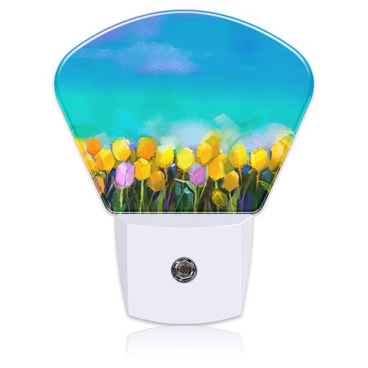 Uiaoiais LED Night Light, Tulips Flowers Oil discomfort-reducingting, Dusk to Dawn Sensor, Plug-in Wall Decor, Model Uia-SHAN-NEWA20