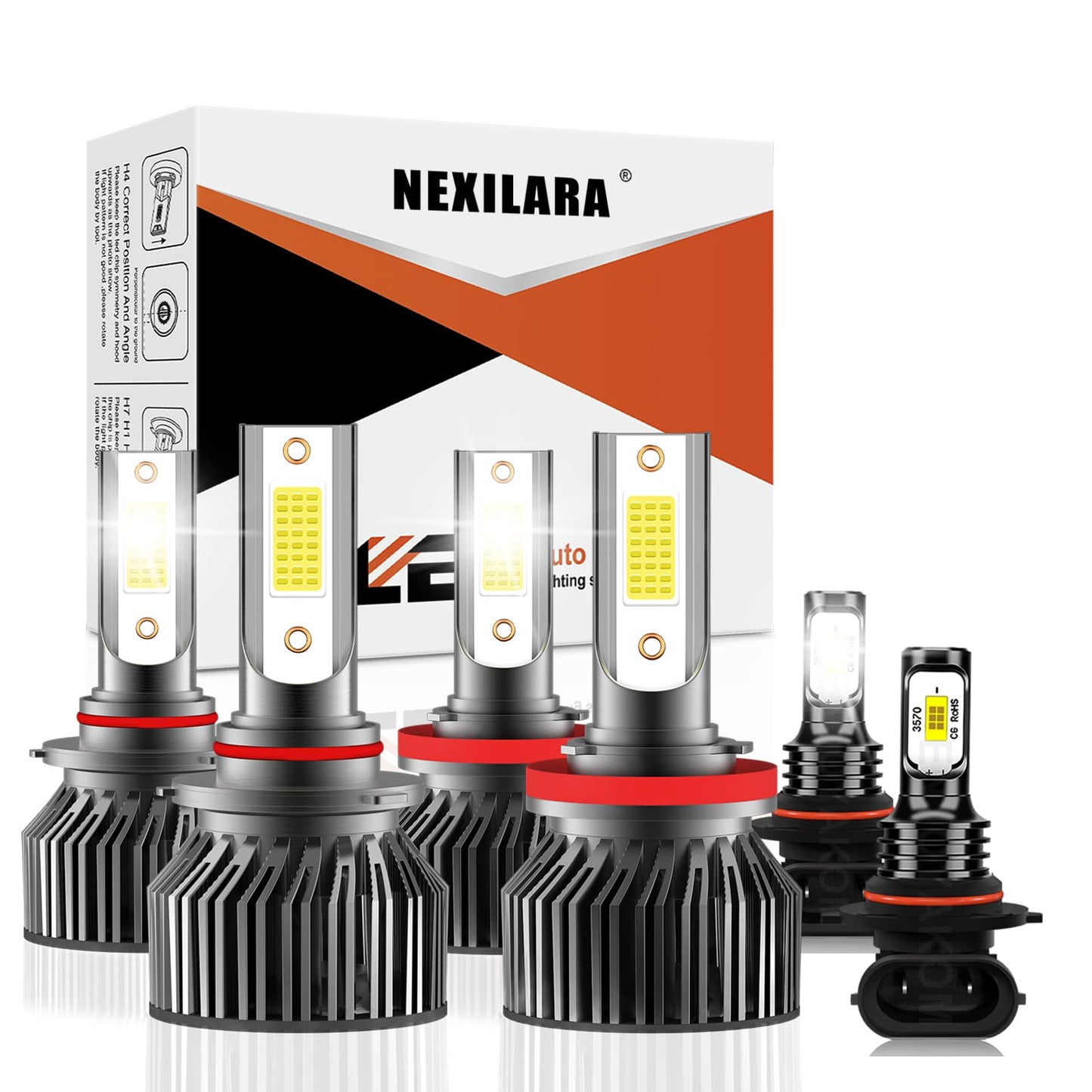 NEXILARA Light Bulbs Combo for 2009-2012 Dodge Ram, 9005 H11, 40000LM, 6500K White, Plug and Play, 6
