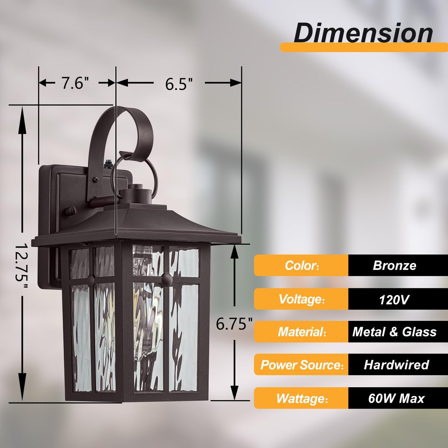 Lawyettle Outdoor Lighting, 2 Pack Oil Rubbed Bronze Aluminum Fixtures, Waterproof Ripple Glass, Model XG7003O-W1BR