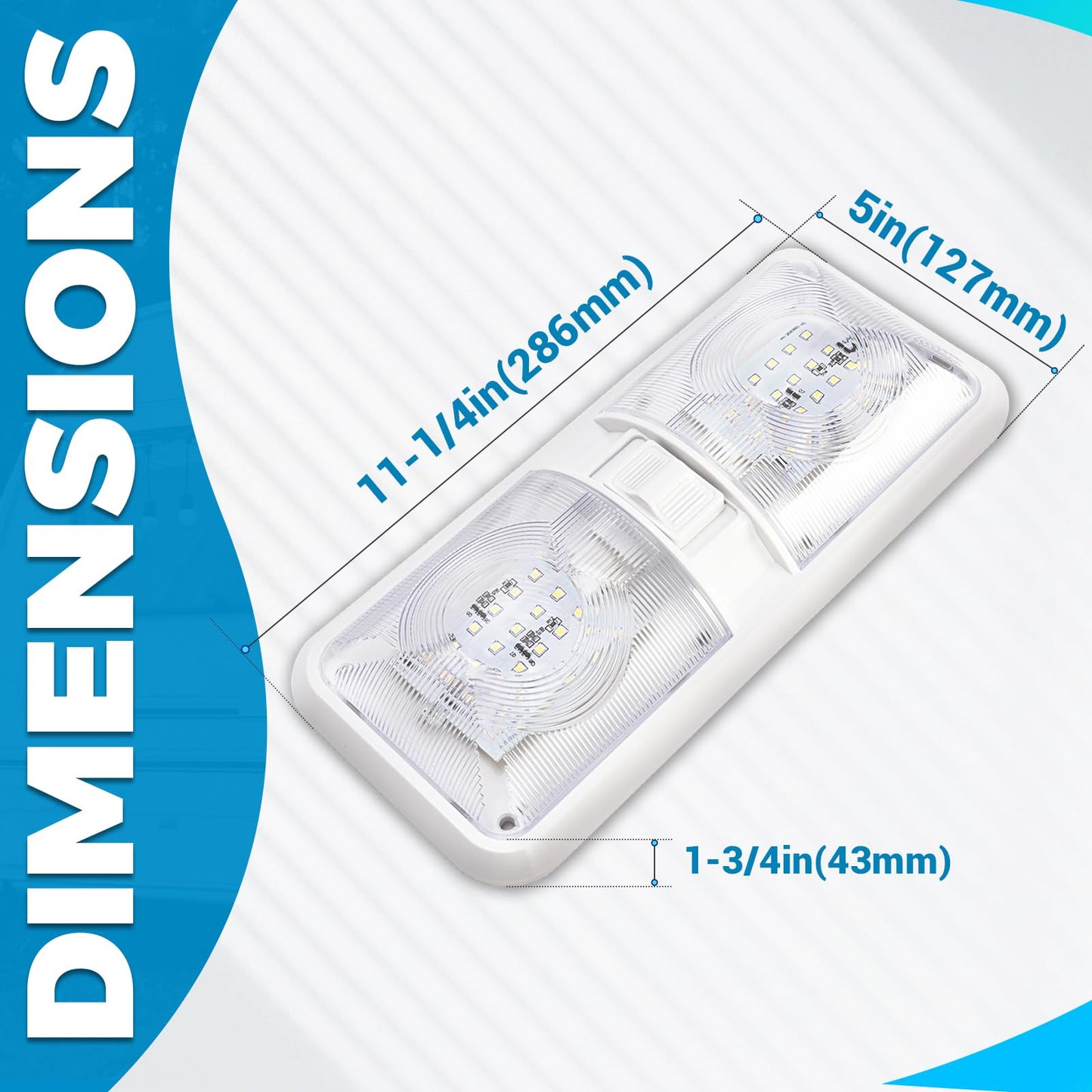 KUAFU RV Interior Lights 12V LED Double Dome Natural White 4000-4500K 2 Pack Clear Lens Model GO-3264
