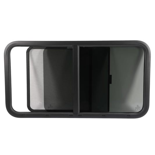 HECASA RV Window Teardrop Horizontal Sliding 42inW x 22inH, Tempered Glass, Powder Coated Black, Model MO-5414, 1PC