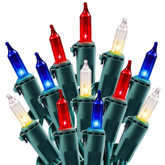 Minetom Patriotic Mini String Lights - 200 Count, 50 Feet, Red White Blue, Waterproof, Indoor Outdoor Holiday Decoration