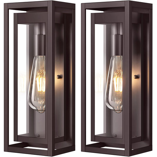 Slypadan Outdoor Light Fixture 15in Oil-Rubbed Bronze Waterproof Wall Sconces 2-Pack with Clear Glass Shade