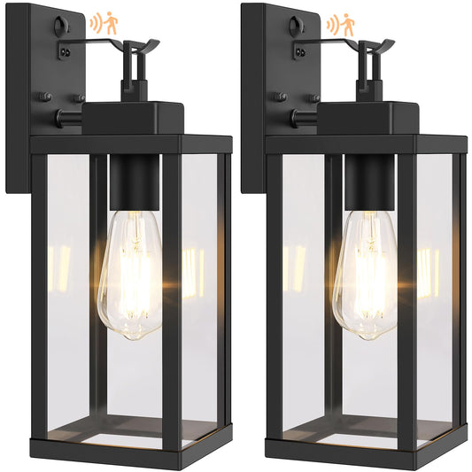 BesLowe Outdoor Wall Lights, 14·Motion Sensor, Dusk to Dawn, Black, Metal, Model A927S, 2-Pack