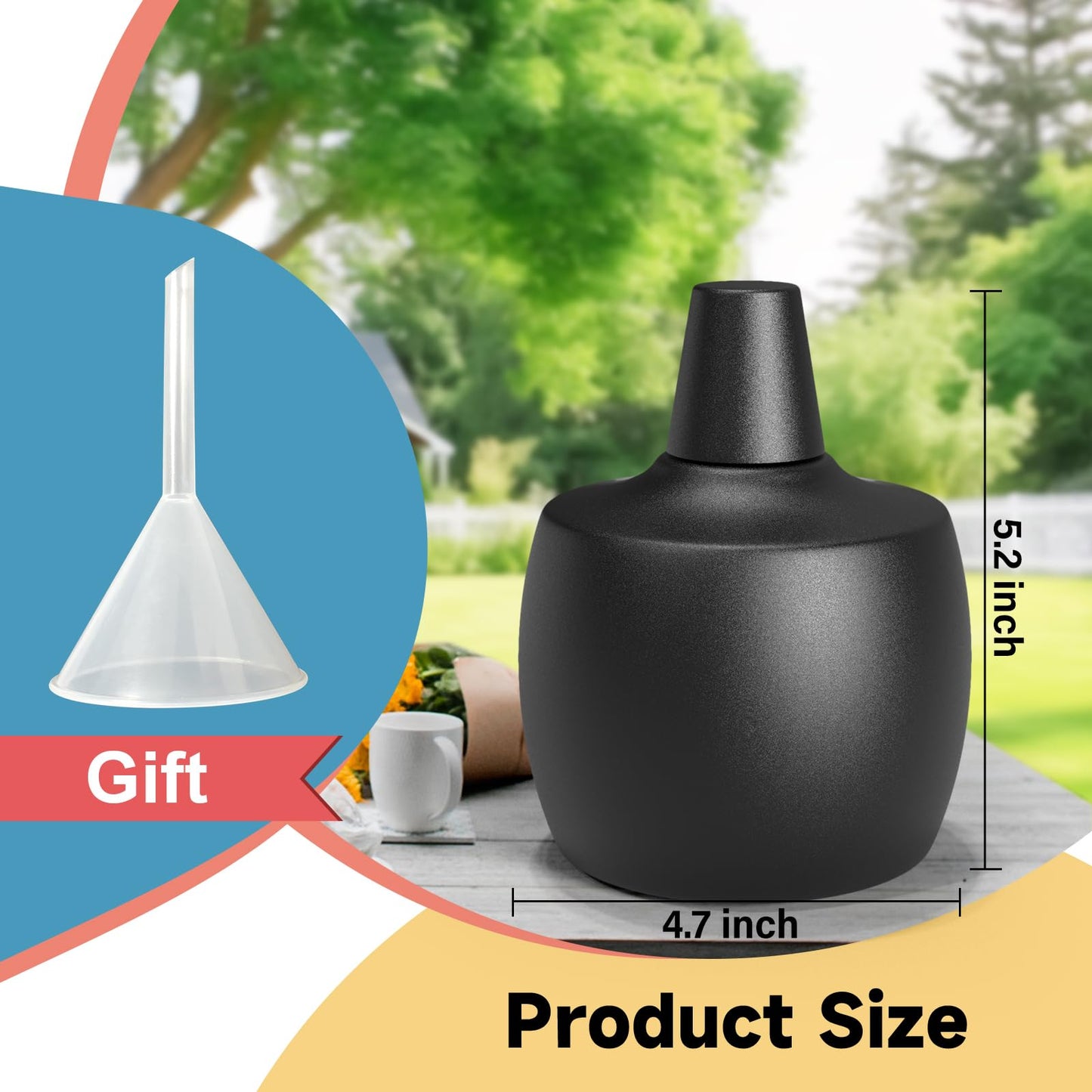 FALBAWR Citronella Tabletop Torches 2-Pack, 21.5 oz, Metal Oil Burner, Black, Model YT-ZM-2P, for Outdoor Yard Patio Garden