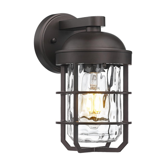 Emliviar Retro Wall Lamp - 1-Light Wall Mounted - Oil Rubbed Bronze with Water Ripple Glass - 11.3 Inch - Model GE255BL ORB-WG