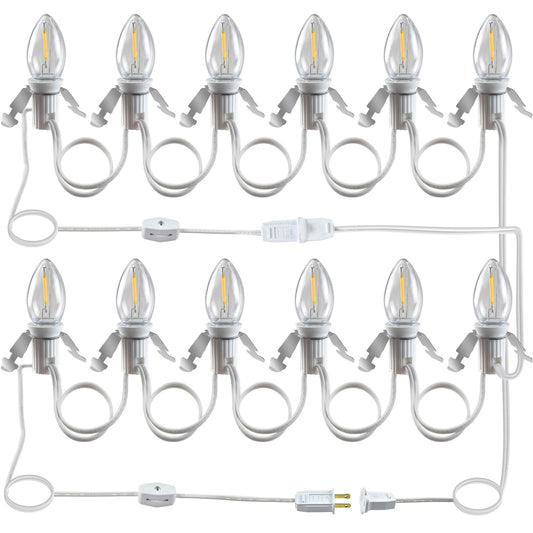 Wltotuay C7 LED Light Bulb Cord Clip Lights, 12 Bulbs, Brass, White, Model 6LED for Christmas and Party Decorations