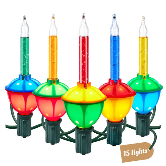 Minetom Christmas Bubble String Lights - 15 Count Multicolor Decorative Lights for Holiday Celebrations - Glass Material