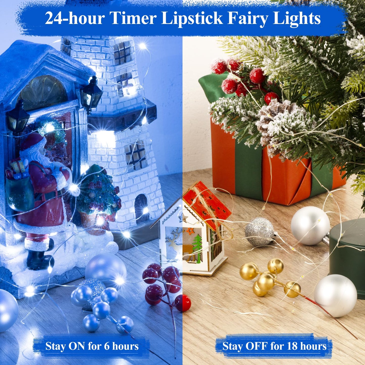 Lakumu LED String Lights, Rechargeable Battery Operated, Mini Twinkle Fairy Lights, 16FT Blue, Silver Plated Copper Wire, Model LH-CD-DC-001
