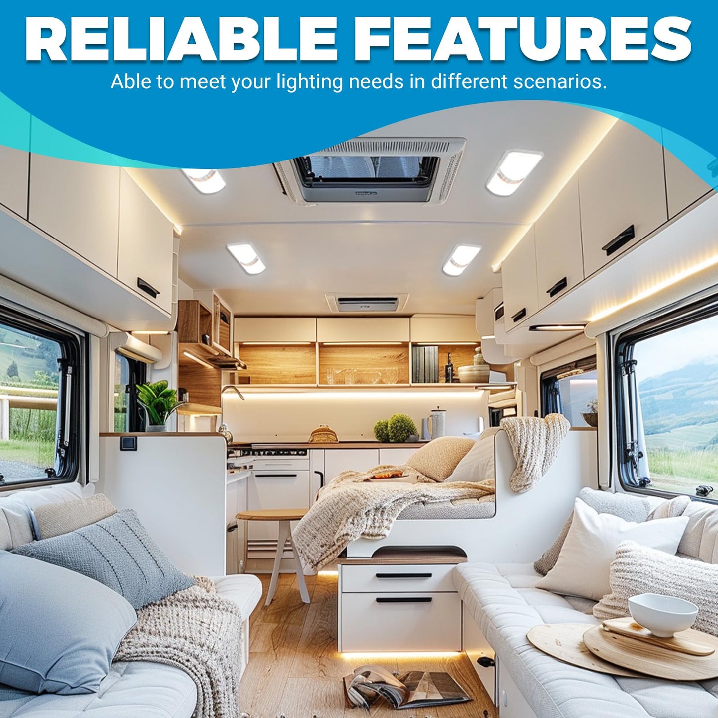 KUAFU RV Interior Lights 12V LED Double Dome Natural White 4000-4500K 2 Pack Clear Lens Model GO-3264