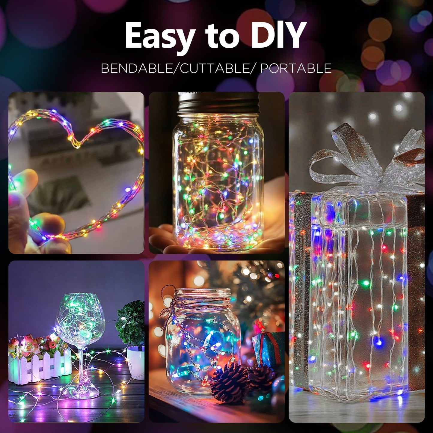 YPHSOL Fairy Lights String Lights 50LED 16.4ft Waterproof Copper Multicolor 8 Pack