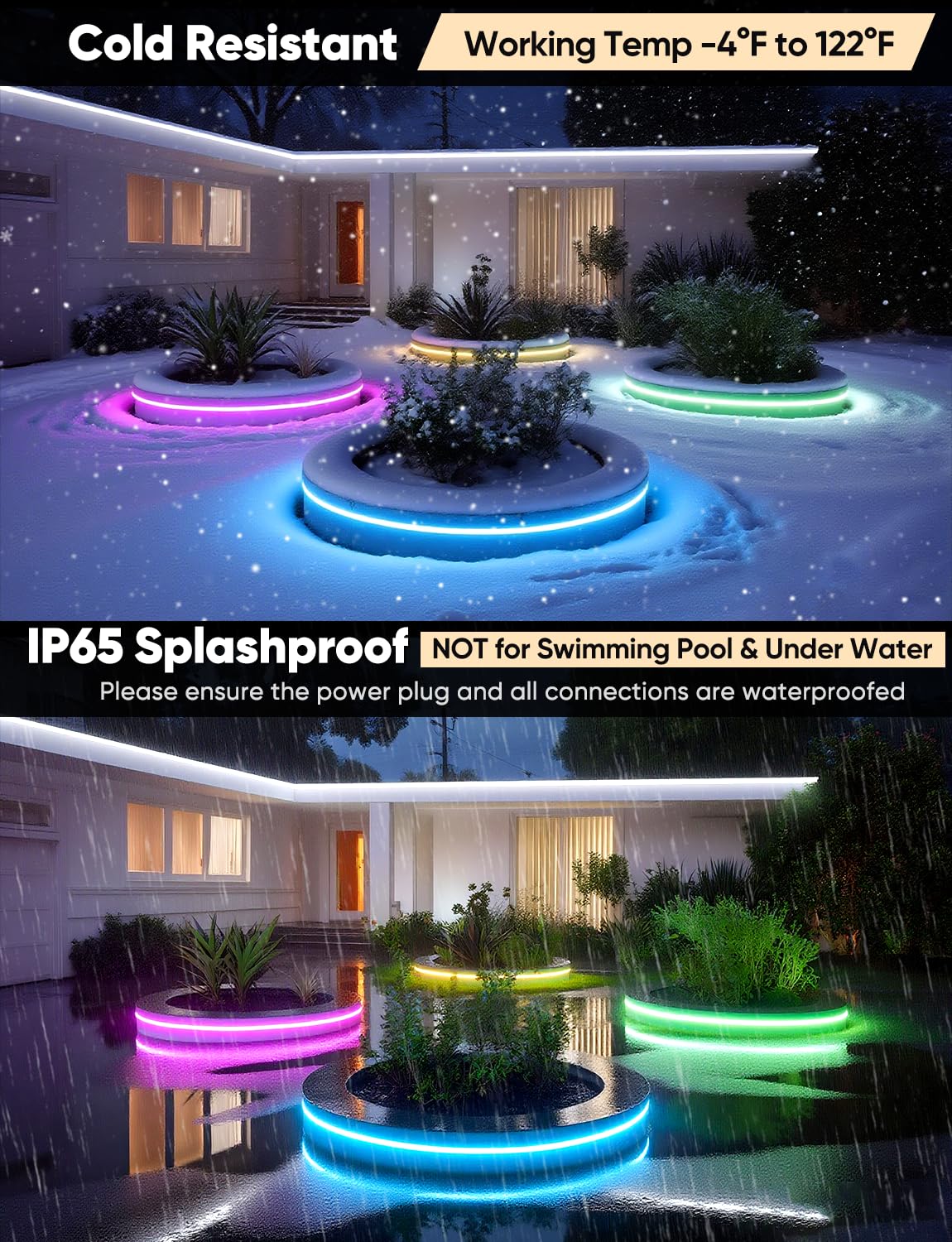 HeliosRibbon 50FT RGB LED Neon Rope Lights, Waterproof, Remote Control, IP65, Model HR-MNEON-RGB-15M