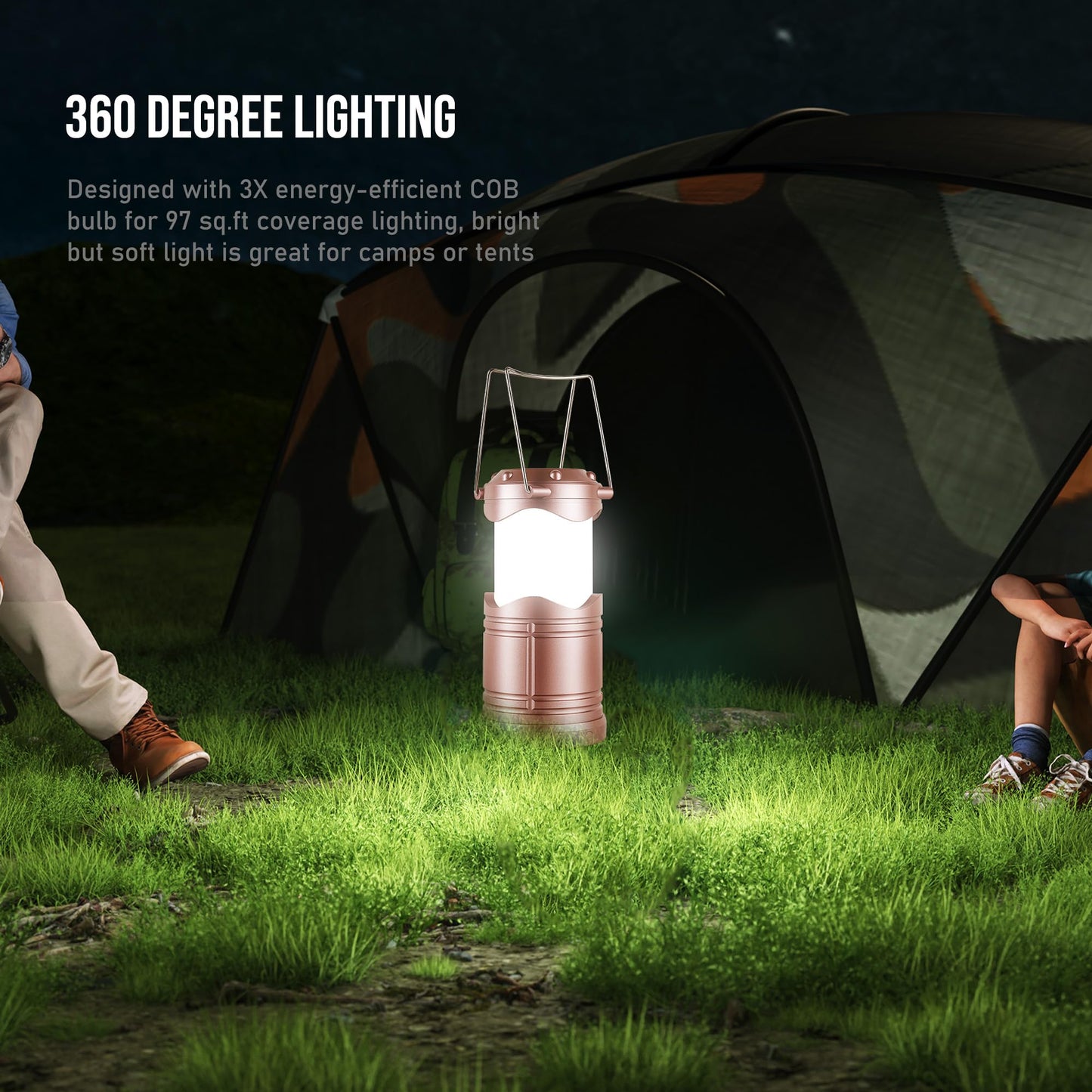 Lichamp LED Camping Lantern, Battery Powered, Portable Collapsible Light, Rose Gold, Model CLS-B004RG, 4 Pack