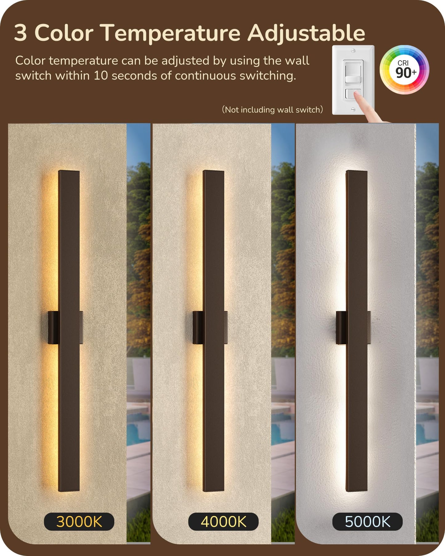 EDISHINE Outdoor Wall Lights 2 Pack, Dimmable Rectangular Sconce, 39.4 in, Iron, IP65 Waterproof, Oil Rubbed Bronze, Model BD050-XX