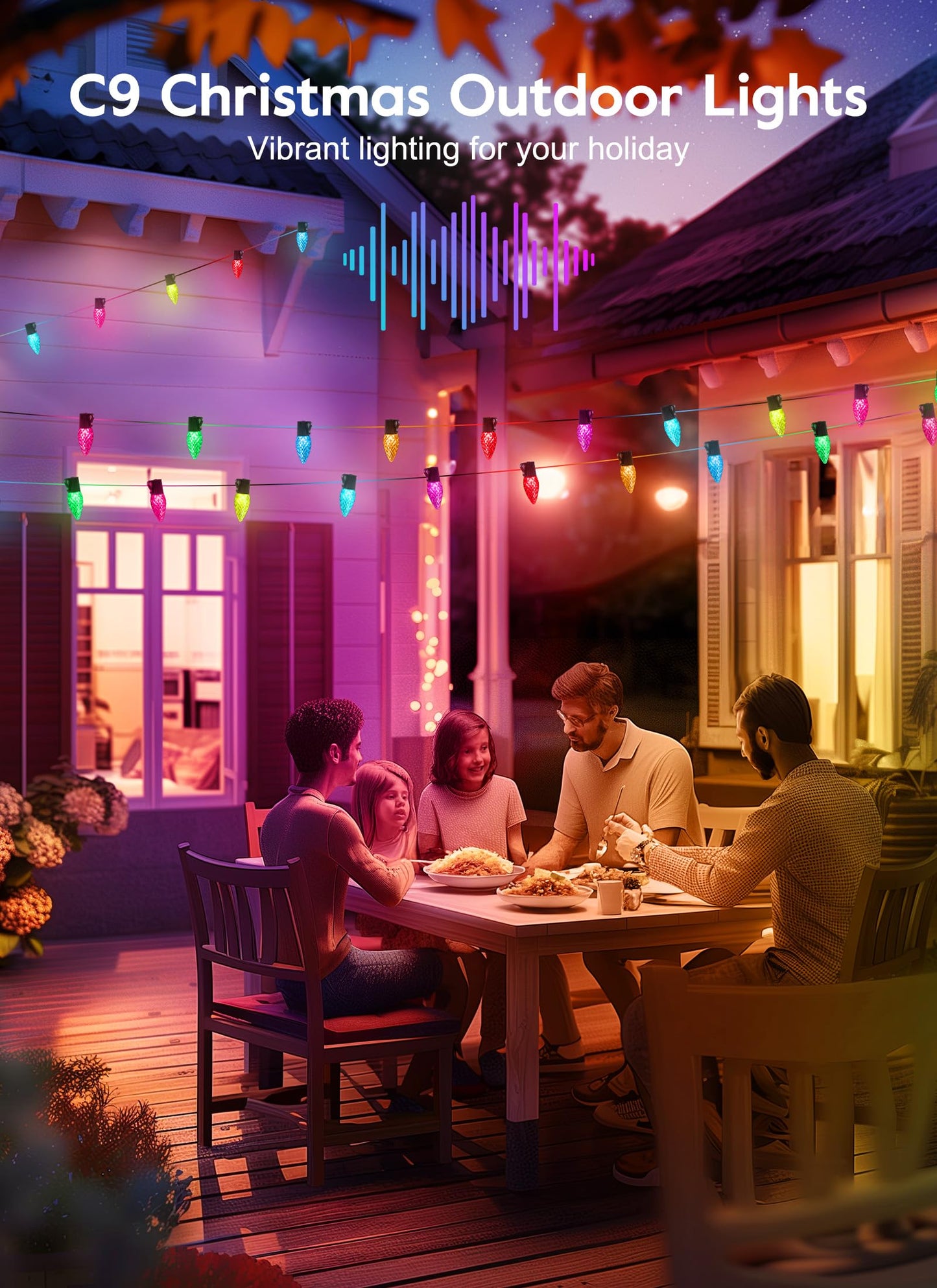 Minetom C9 LED Christmas Lights, 150 RGB Smart Lights, 99 Ft, Waterproof, Music Sync, Model BMSL19