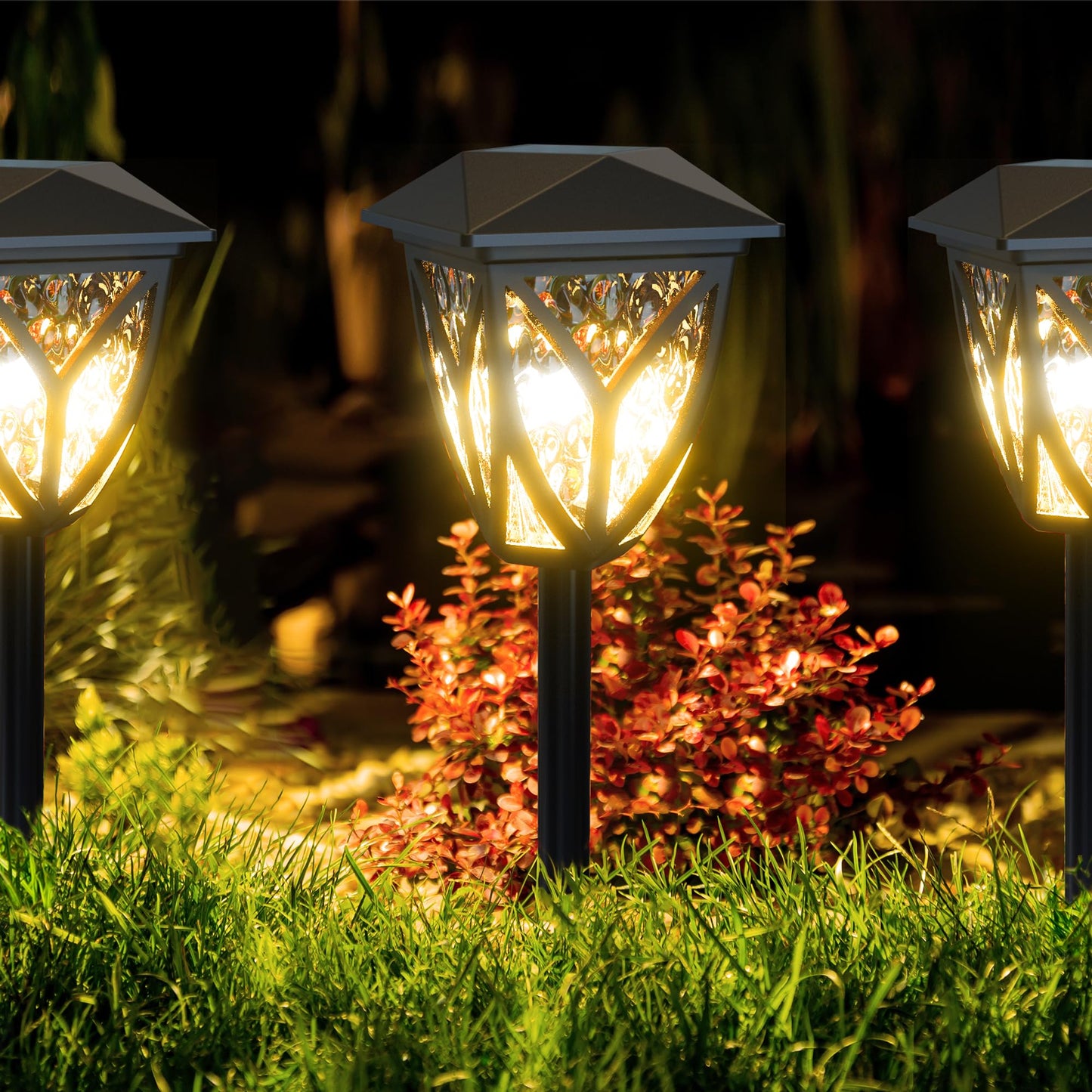 Ensenior Solar Garden Lights - 3000K LED, Waterproof, Black, 6-Pack, Model CP1-9CM-30K-06-BL-ZY-M02