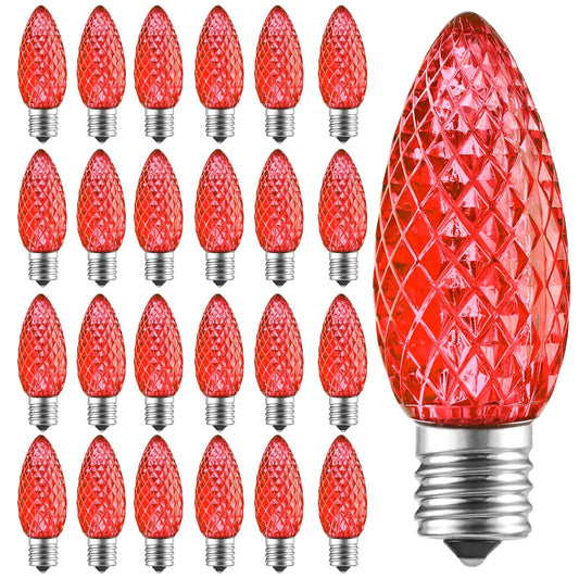 Minetom C9 LED Christmas Light Bulbs, Shatterproof, Dimmable, E17 Base, 50 Count, Red