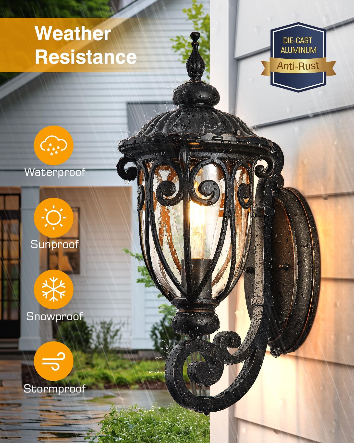 VIANIS Outdoor Light Fixture, 2 Pack Dusk to Dawn, Oil Rubbed Bronze, Waterproof Aluminum, Model f0f9729c-cbc0-4626-891c-c1