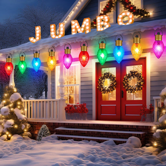 Minetom C7 Christmas Jumbo Lights 10.5ft 2 Pack Multicolor Bulb Outdoor Pathway Decorations