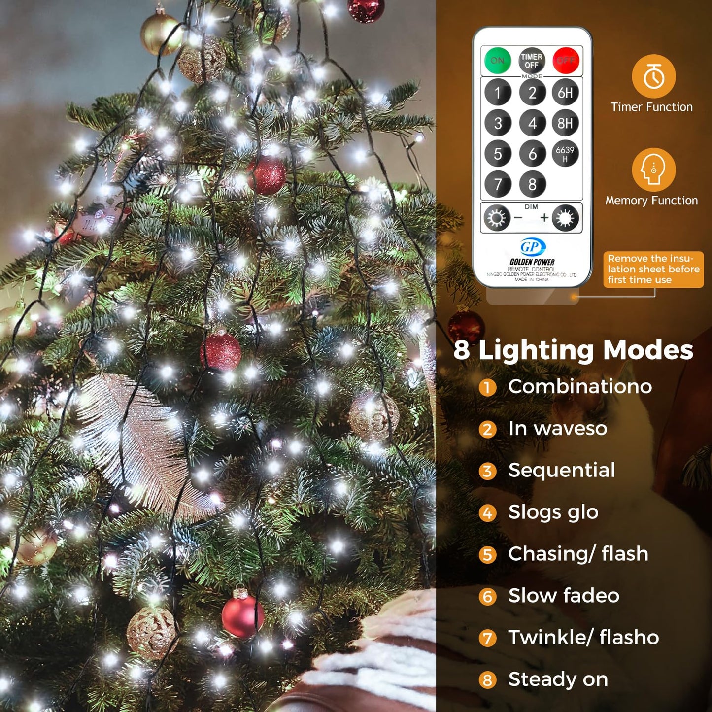 litogo Christmas Tree Lights 480LED Fairy Lights 9.8FT Remote 8 Modes Waterproof Dimmable Cool White TL24AC