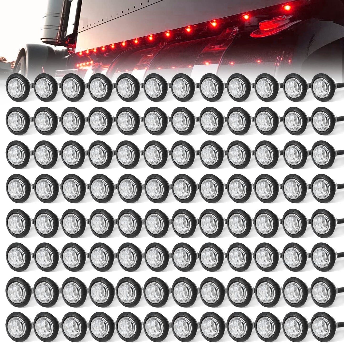 MADCATZ 100Pcs LED Marker Lights, 3/4 Inch Clear Lens Red, Turn Signal Indicator, for Trailer Truck RV Car Bus Van