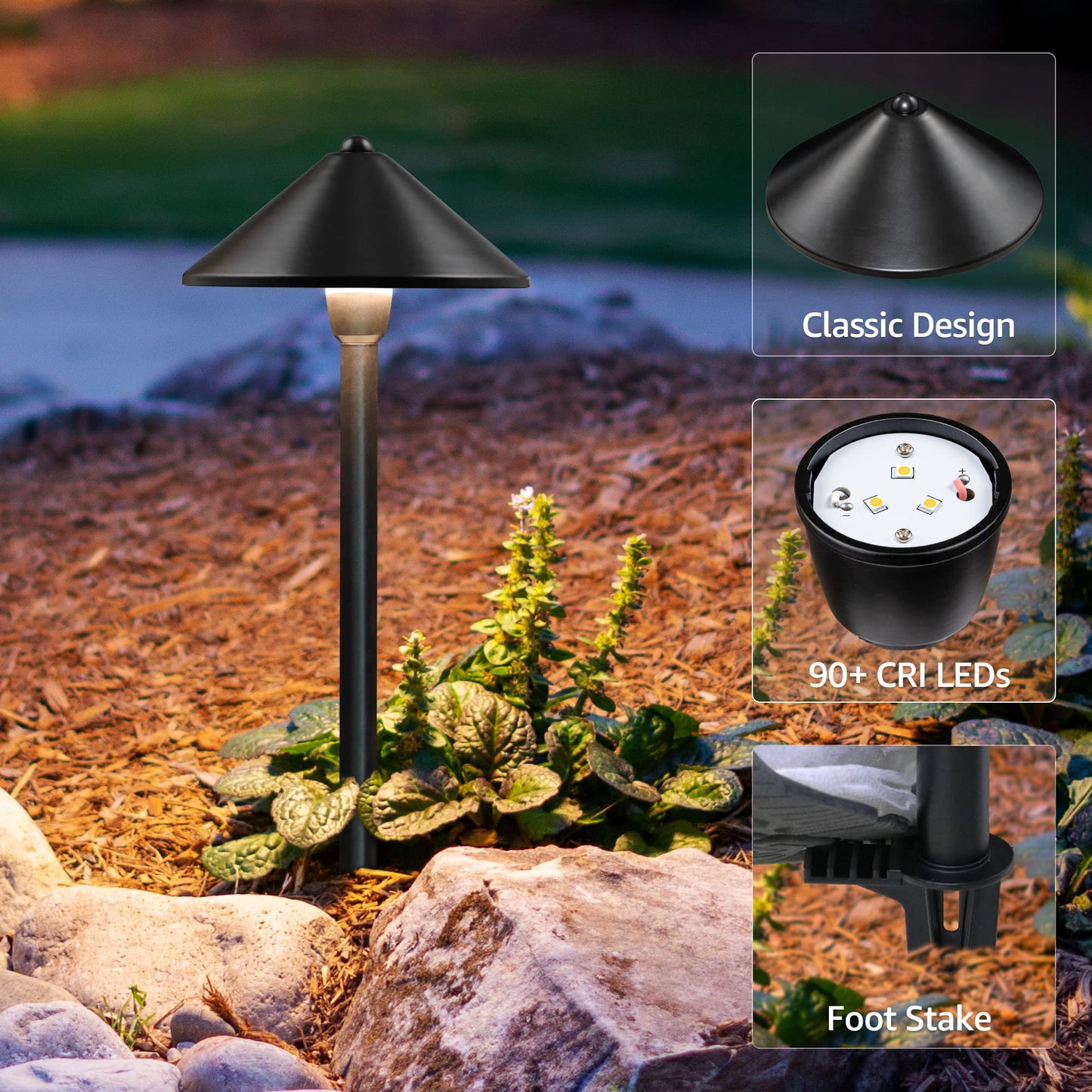 SUNVIE Low Voltage Landscape Pathway Lights 12-24V 3W LED IP65 Waterproof Aluminum Black 8 Pack Model LSBWB0308C