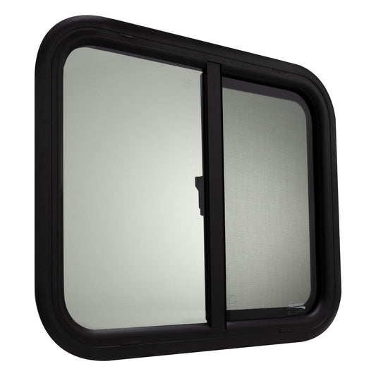 RecPro RV Window Replacement, Teardrop Style, Horizontal Sliding, 24inW x 20inH, Black, Model RP-WIN, Made in USA